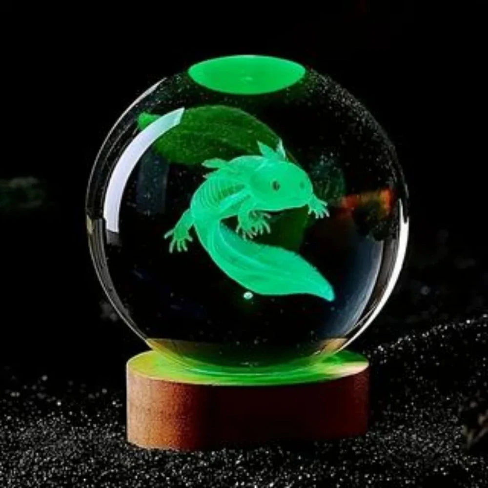 Crystal Ball Wooden Base with 6cm Crystal Ball Planet Night Light 3D Laser Etched Marine Animal Indoor Statue Lamp Decoration