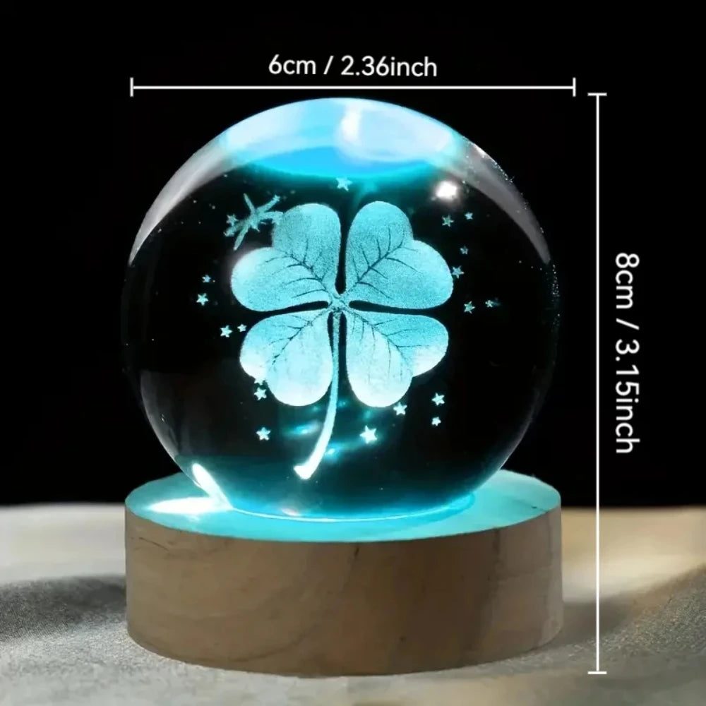 Crystal Ball Wooden Base with 6cm Crystal Ball Planet Night Light 3D Laser Etched Marine Animal Indoor Statue Lamp Decoration