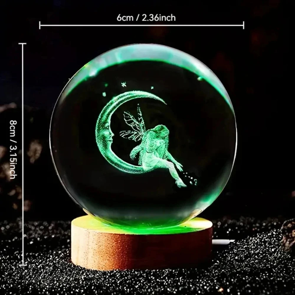 Crystal Ball Wooden Base with 6cm Crystal Ball Planet Night Light 3D Laser Etched Marine Animal Indoor Statue Lamp Decoration