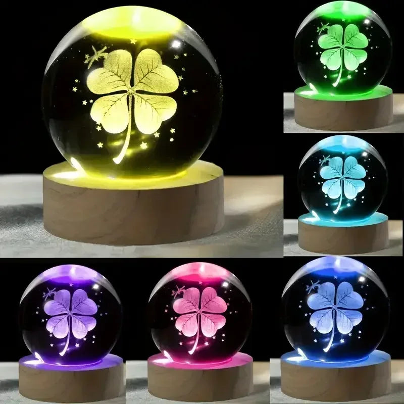 Crystal Ball Wooden Base with 6cm Crystal Ball Planet Night Light 3D Laser Etched Marine Animal Indoor Statue Lamp Decoration