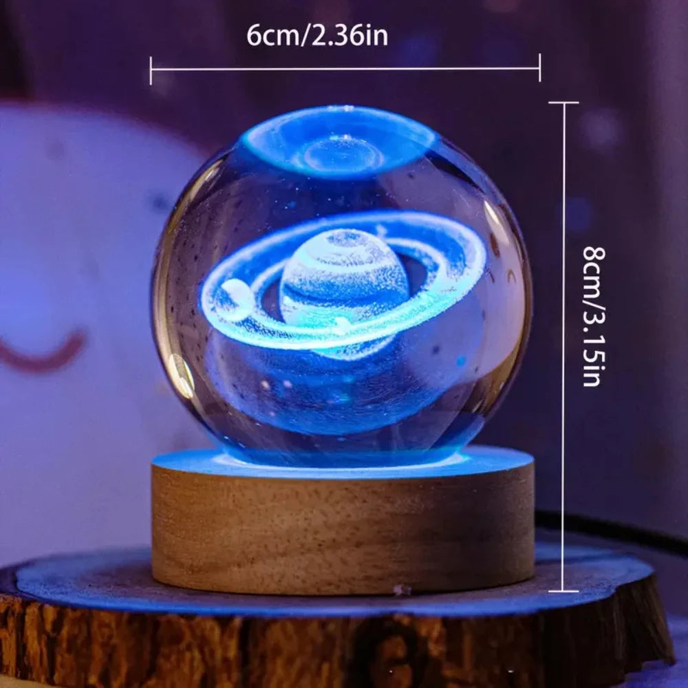 Crystal Ball Wooden Base with 6cm Crystal Ball Planet Night Light 3D Laser Etched Marine Animal Indoor Statue Lamp Decoration