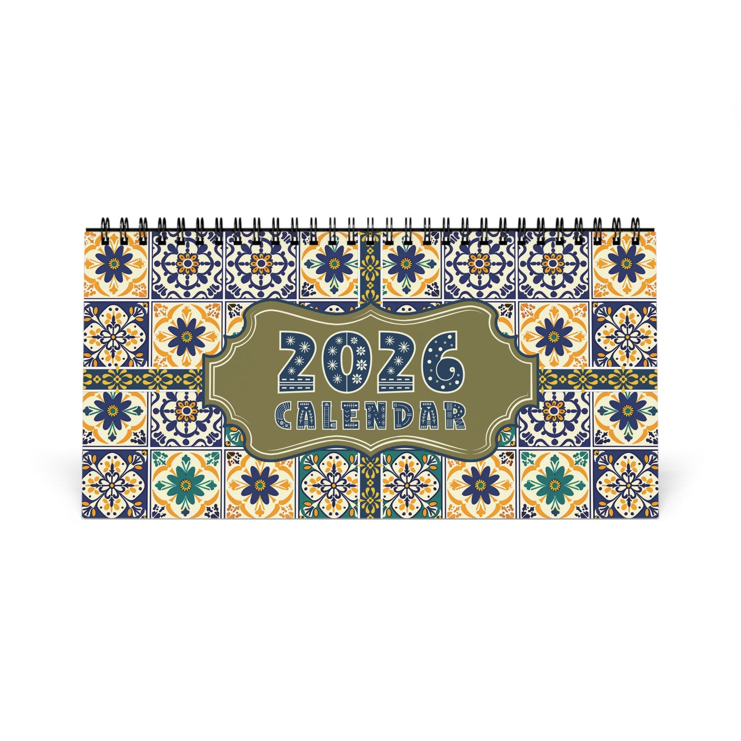 2026 Desk Calendar - Mexican Art Travel Calendar - Colorful Tile Border, Spiral Bound, Small Table Planner