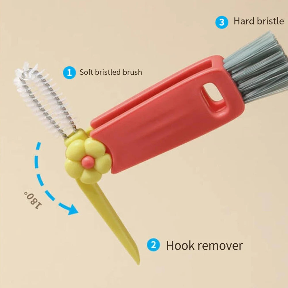 3 In 1 Bottle Brush Window  Brush Multifunctional Wine Glass Cleaner Brush Rotating Cup Lid Brush Kitchen Cleaning Tools