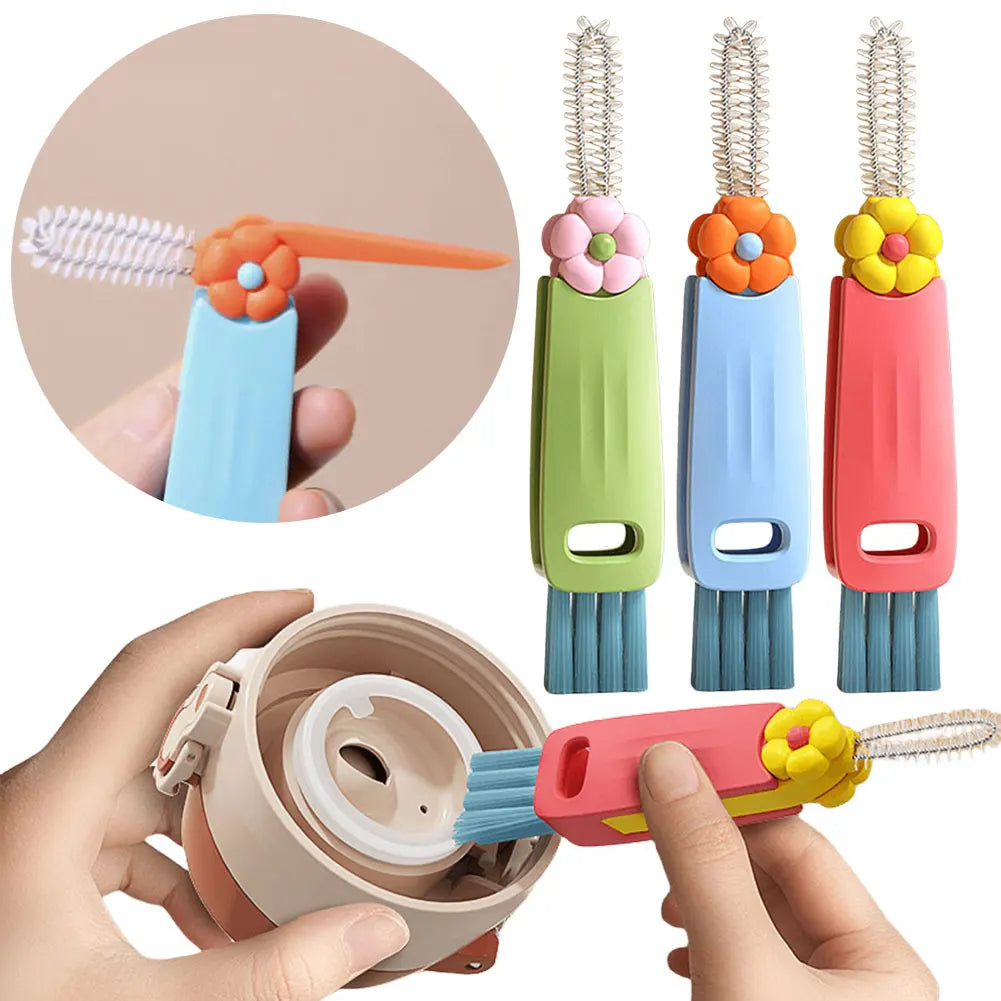 3 In 1 Bottle Brush Window  Brush Multifunctional Wine Glass Cleaner Brush Rotating Cup Lid Brush Kitchen Cleaning Tools