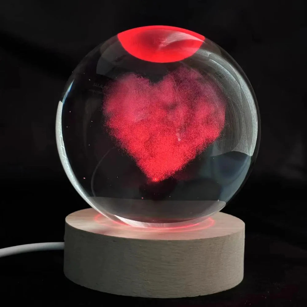 Crystal Ball  Wooden Base with 6cm Crystal Ball Planet Night Light 3D Laser Etched Marine Animal Indoor Statue Lamp Decoration