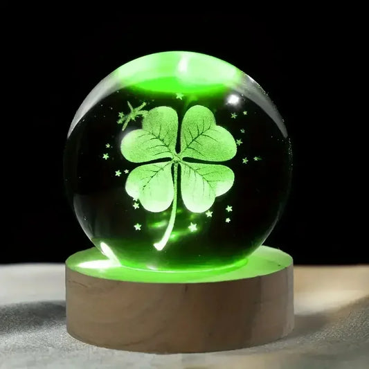 Crystal Ball  Wooden Base with 6cm Crystal Ball Planet Night Light 3D Laser Etched Marine Animal Indoor Statue Lamp Decoration