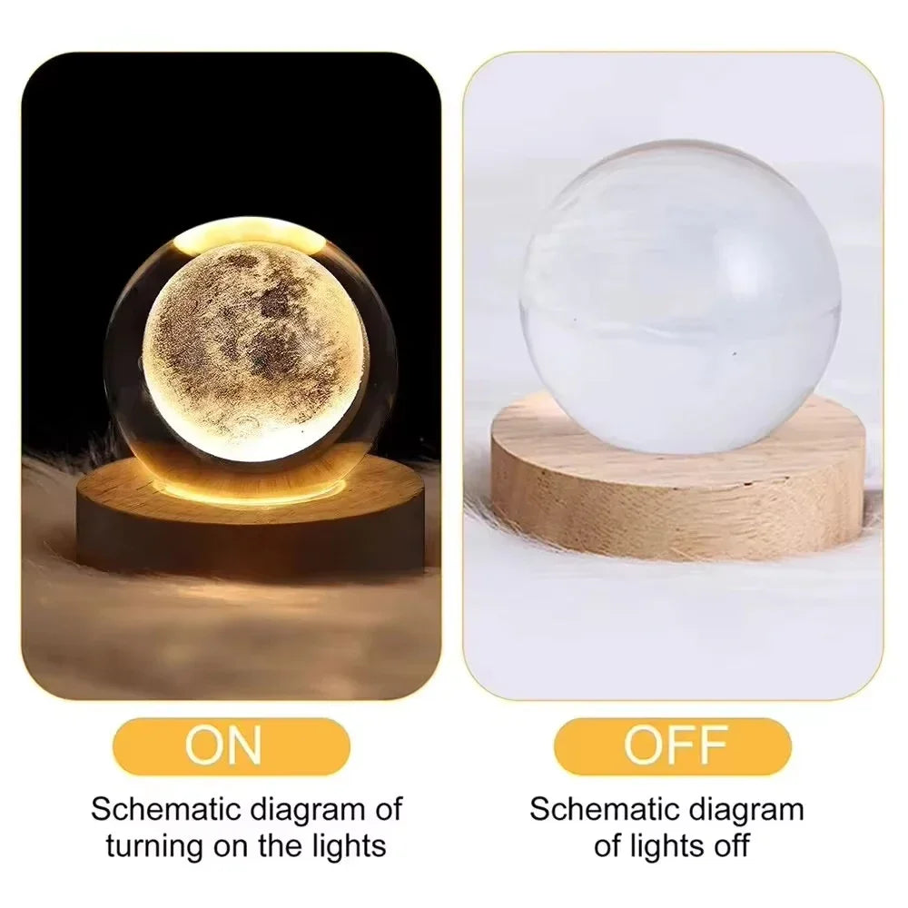 Crystal Ball  Wooden Base with 6cm Crystal Ball Planet Night Light 3D Laser Etched Marine Animal Indoor Statue Lamp Decoration
