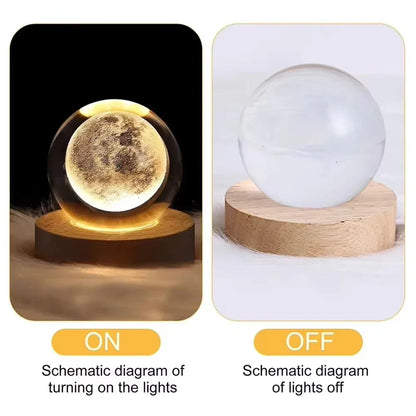 Crystal Ball  Wooden Base with 6cm Crystal Ball Planet Night Light 3D Laser Etched Marine Animal Indoor Statue Lamp Decoration