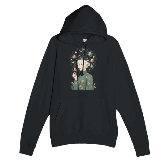Men’s Artistic Graphic Sweatshirt – Surreal Girl with Web & Spiders, Unique Alternative Fashion